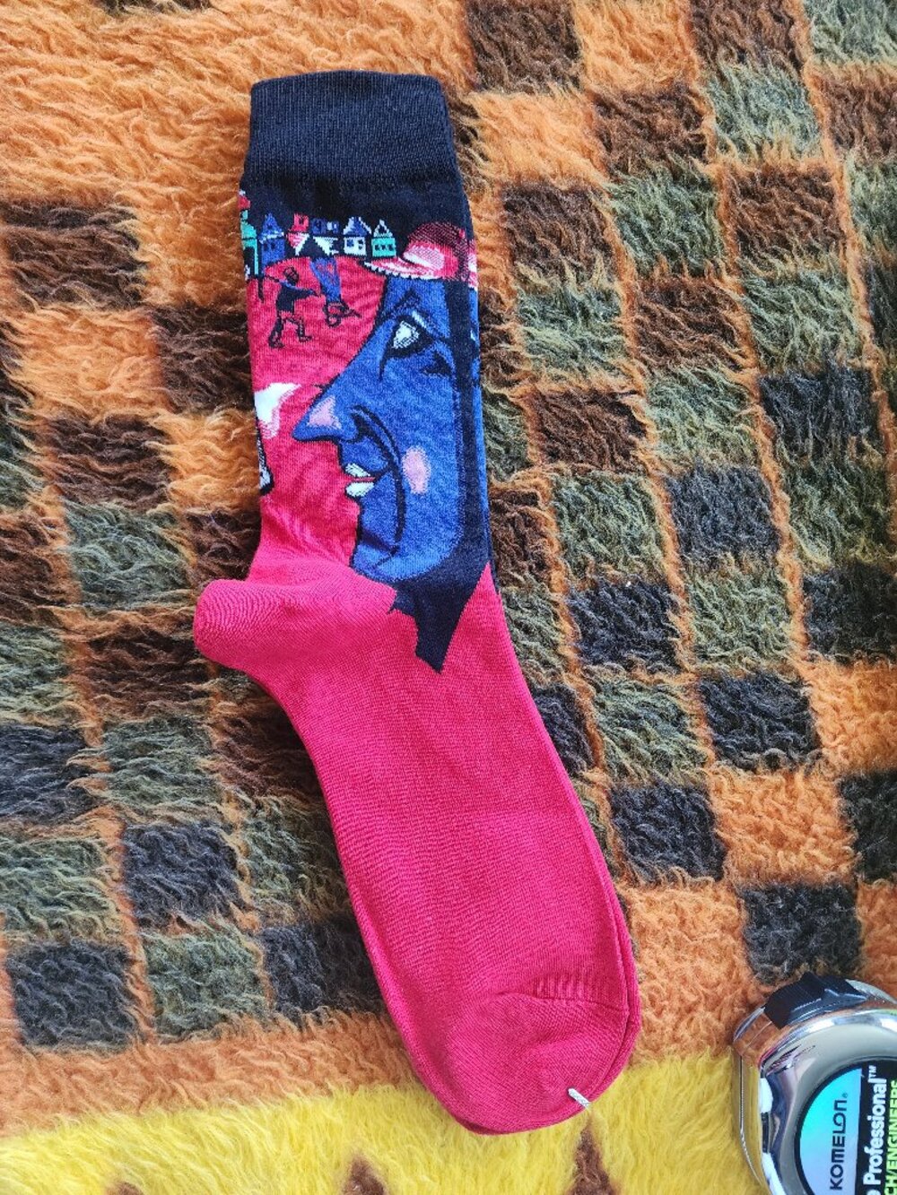 New Hsell Abstract Graphic Face Sock – Red & Blue Crew Sock